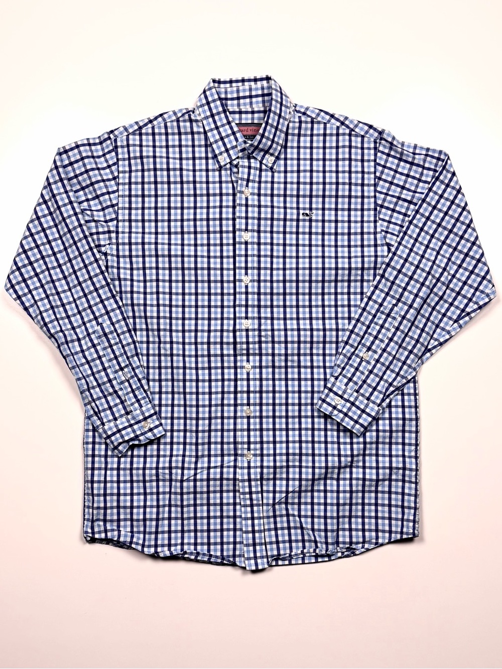Vineyard Vines Whale Shirt Men's L Blue Plaid Long Sleeve Button Down